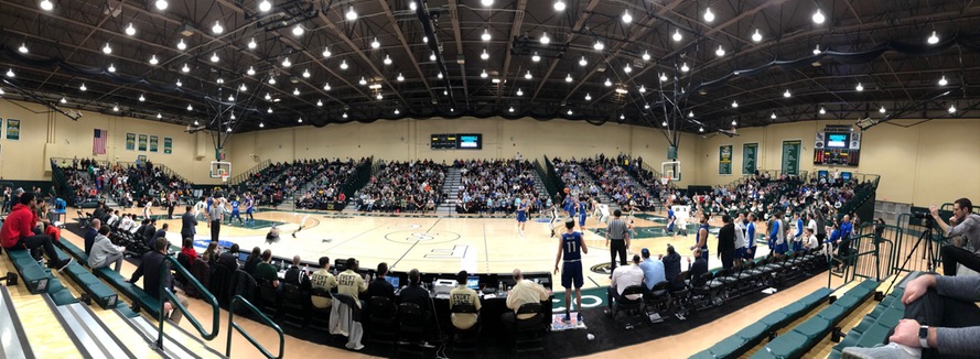 Panorama photo of Nold Hall Gymnasium during 2019 Skyline Men's Basketball Championship