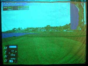 Photo of golf simulator screen when in use.